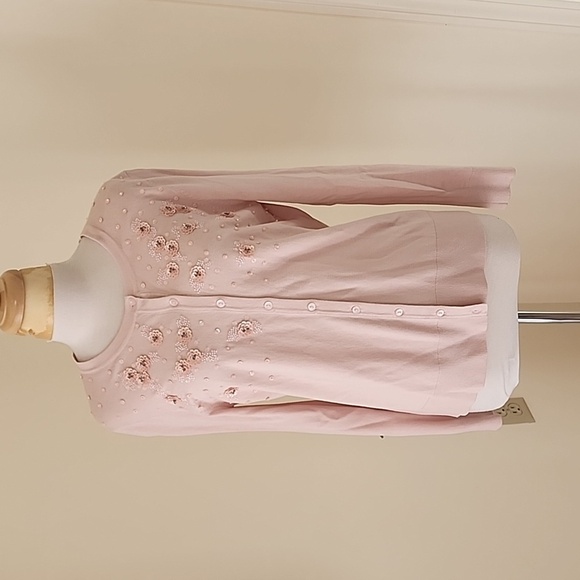 Charter club large light dusky rose sequined and beaded cardigan. - Picture 2 of 9